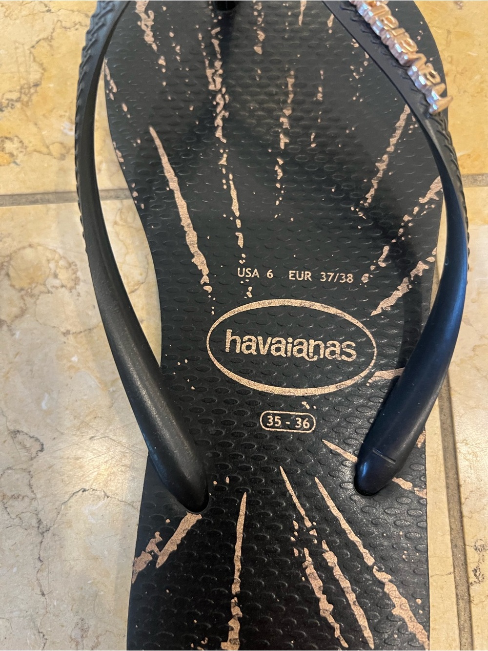 Havaianas Black Flip Flops with Light Brown Print - Picture 3 of 4
